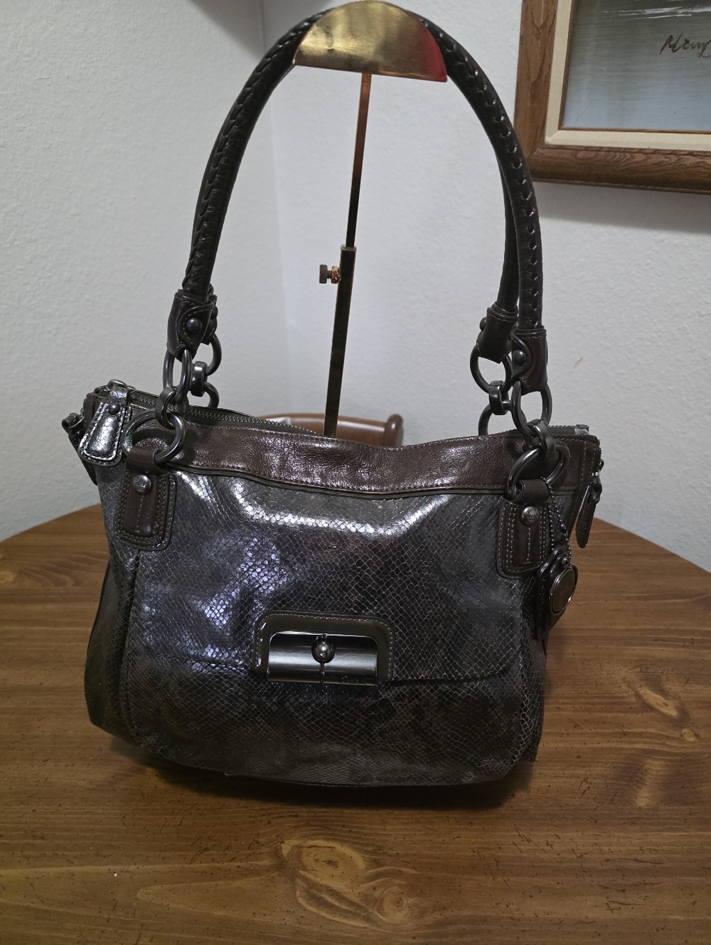 Coach Kristin ,black Python With Gunmetsl Hardware